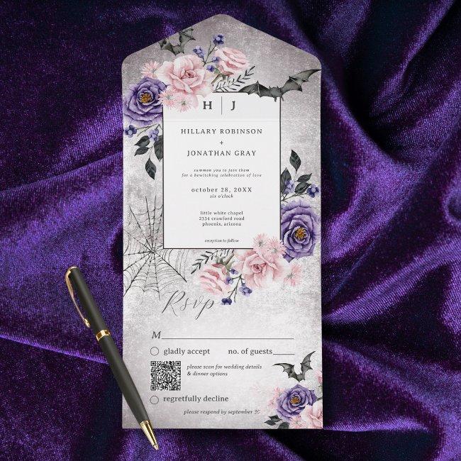 Rustic Gothic Pink & Purple Halloween Qr Code All In One Invitation