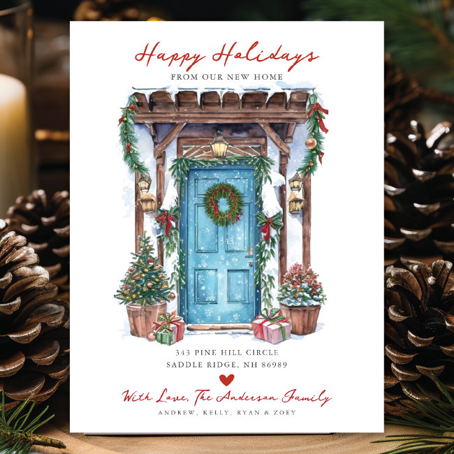 Rustic Happy Holidays New Home Door Moving Announcement Postinvitations