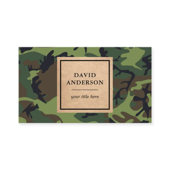 Rustic Kraft Woodland Green Camouflage Pattern Business Invitations
