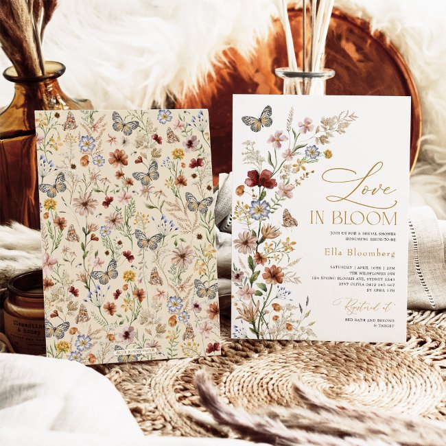 Rustic Love In Bloom Wildflower Bridal Shower Invitation