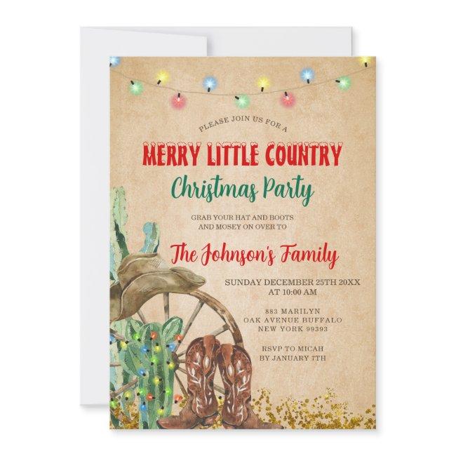 Rustic Merry Little Country Cowboy Christmas Party Invitation