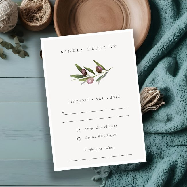 Rustic Minimal Olive Branch Foliage Wedding Rsvp