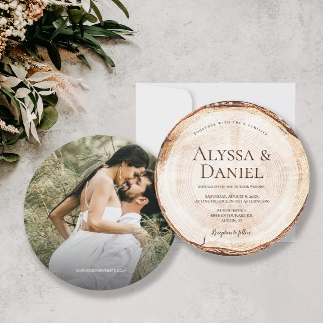 Rustic Modern Custom Photo Unique Wood Cut Invitation