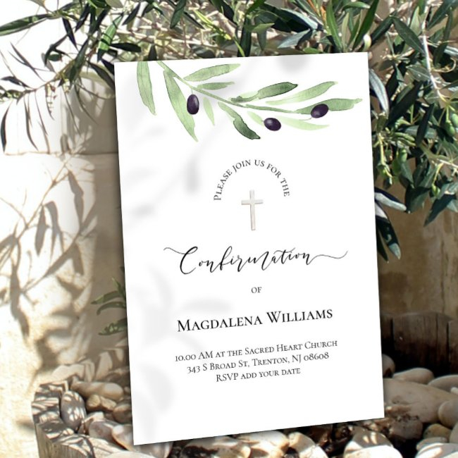 Rustic Olive Branch Catholic Confirmation Invitation
