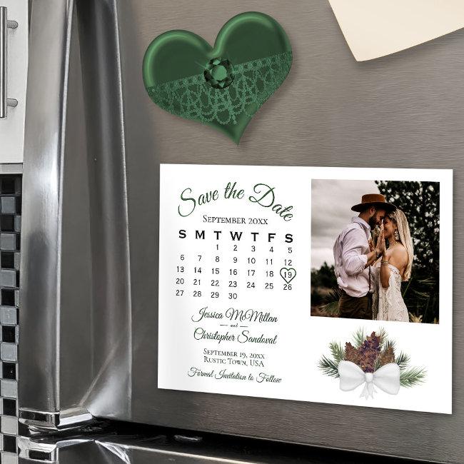 Rustic Pinecones Calendar & Photo Save The Date Magnetic Invitation