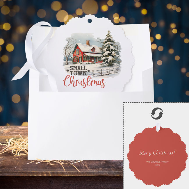 Rustic Small Town Christmas Farmhouse Ornament Invitations