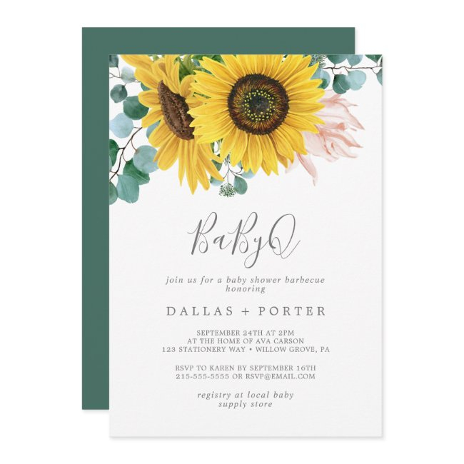 Rustic Sunflower Babyq Baby Shower Barbecue Invitation