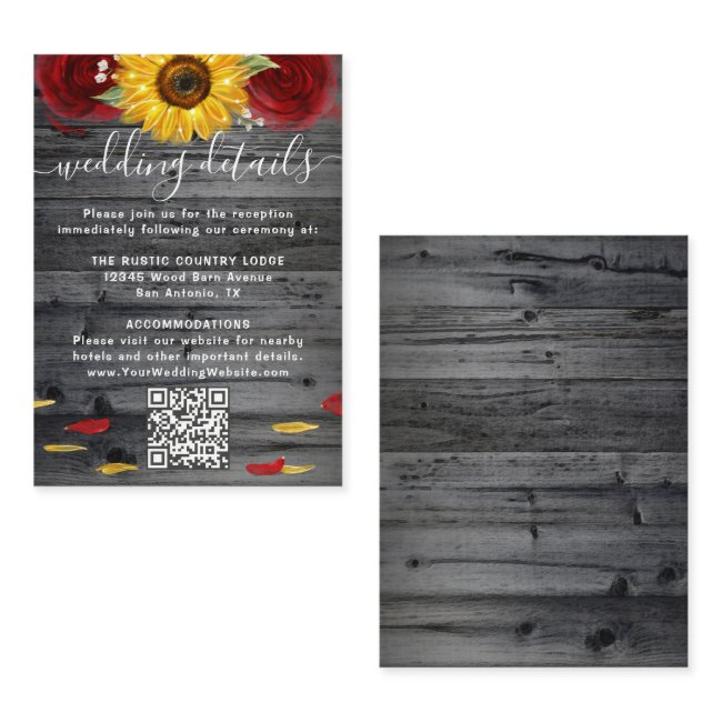 Rustic Sunflower Red Rose Wedding Rsvp Qr Code Enclosure Invitations