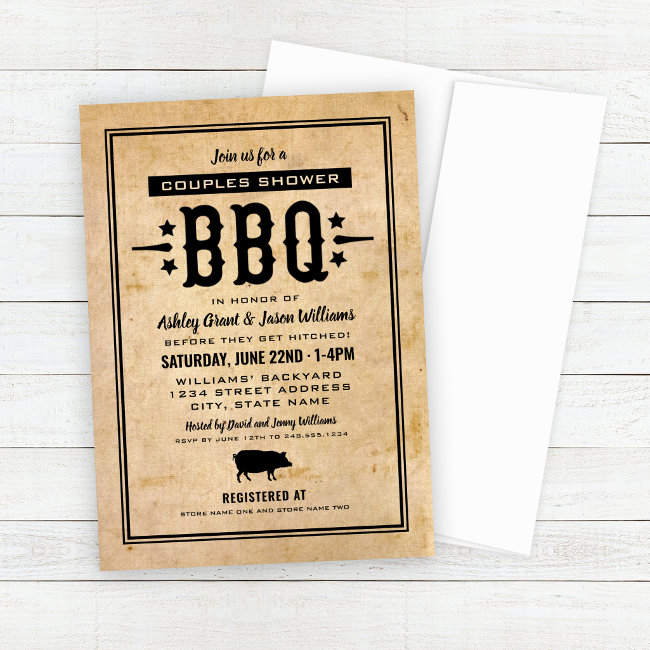 Rustic Tan Bbq Wedding Couples Shower Invitation