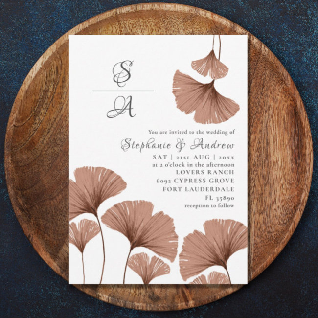 Rustic Terracotta Watercolor Ginkgo Wedding  Invitation