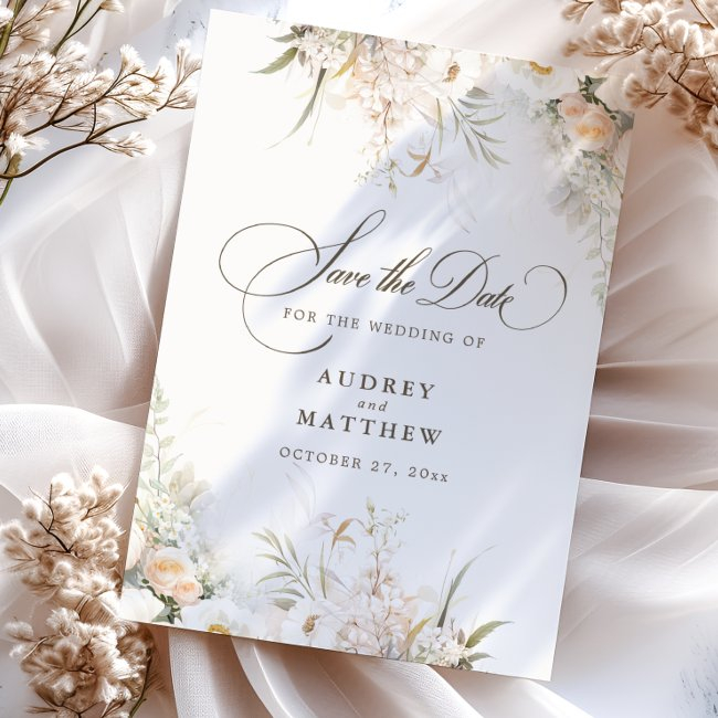 Rustic White Blooms Wedding Save The Date Announcement Postinvitations