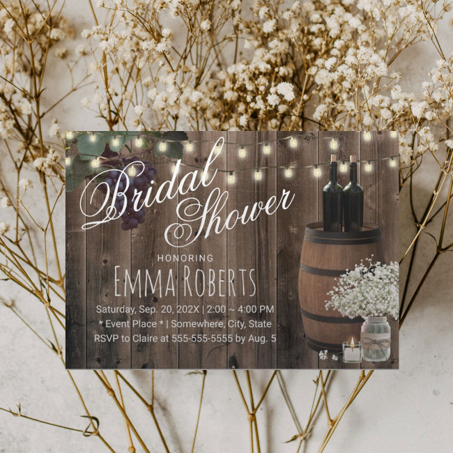 Rustic Wine Barrel Floral Jar Winery Bridal Shower Invitation