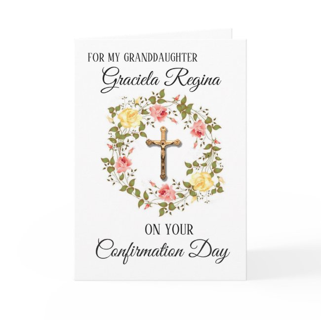 Sacrament Confirmation Crucifix Floral Wreath Holiday Invitations