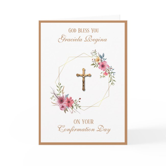 Sacrament Confirmation Crucifix Floral Wreath Holiday Invitations