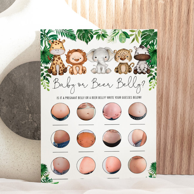 Safari Animals Beer Or Baby Belly Shower Game Invitation