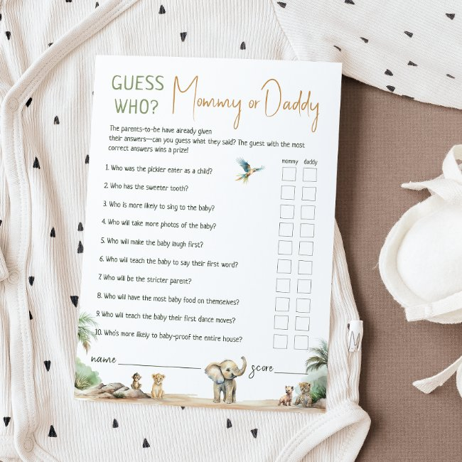Safari Animals Guess Who Mommy Or Daddy Invitations