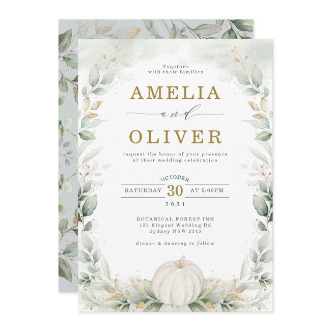 Sage Green Botanical Pumpkin Eucalyptus Wedding Invitation