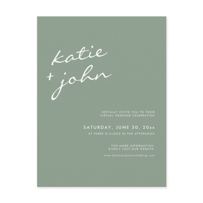 Sage Green Calligraphy Virtual Wedding Invitation Postinvitations