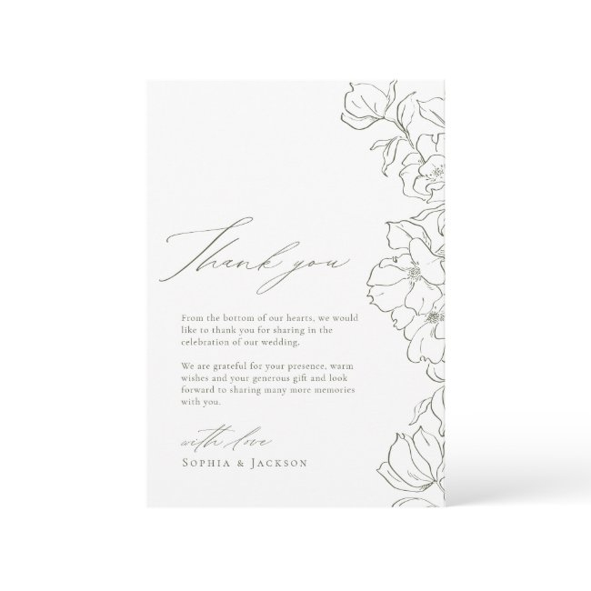 Sage Green Elegant Hand Drawn Floral Wedding Thank You Invitations