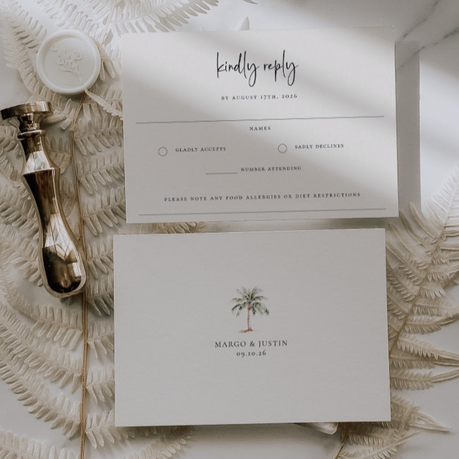 Sandy Beige Beach Wedding Allergy Note Rsvp Invitations