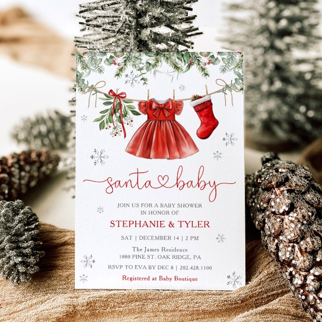 Santa Baby Winter Christmas Baby Shower Invitation