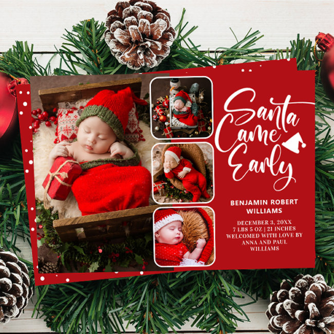 Santa Came Early Birth Photo Collage Announcement