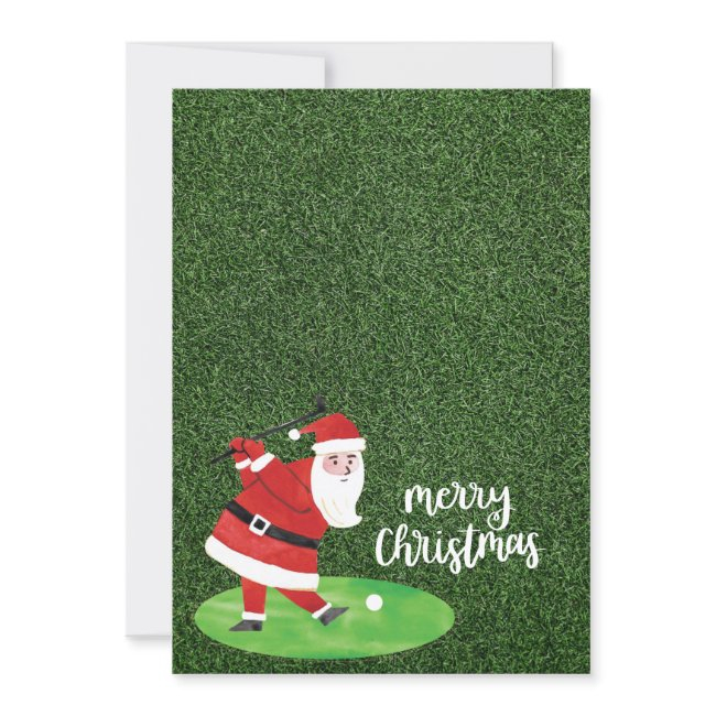 Santa Claus And Golf Ball On Green Grass Christmas Invitation