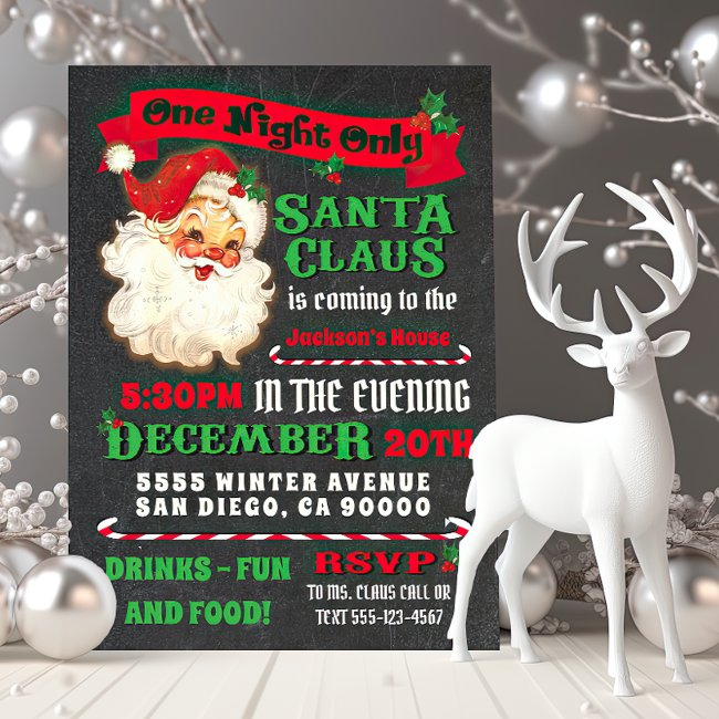 Santa Claus Is Coming To Town Christmas Party Invitation