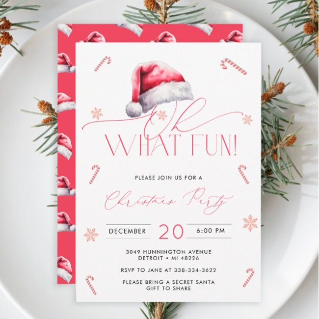 Santa Hat Oh What Fun Christmas Party Invitation