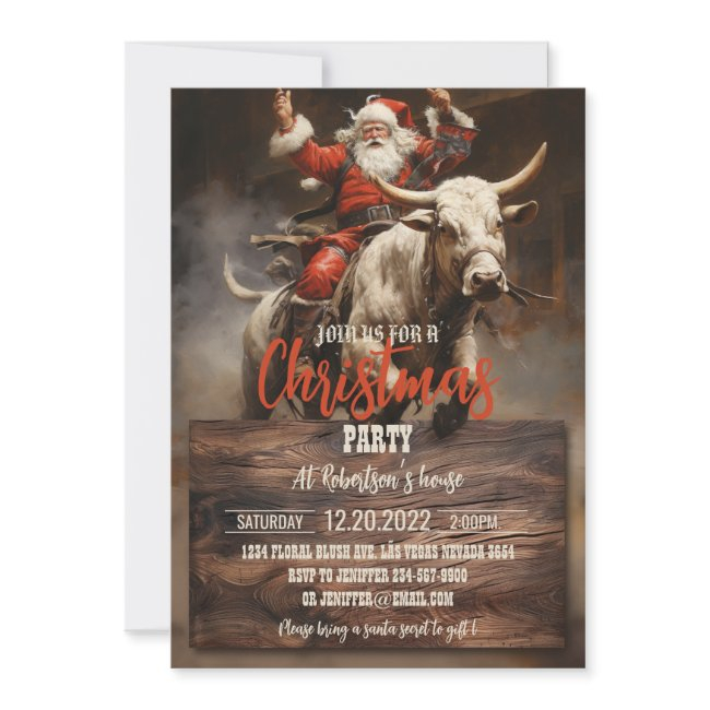 Santa Riding A Bull Invitation