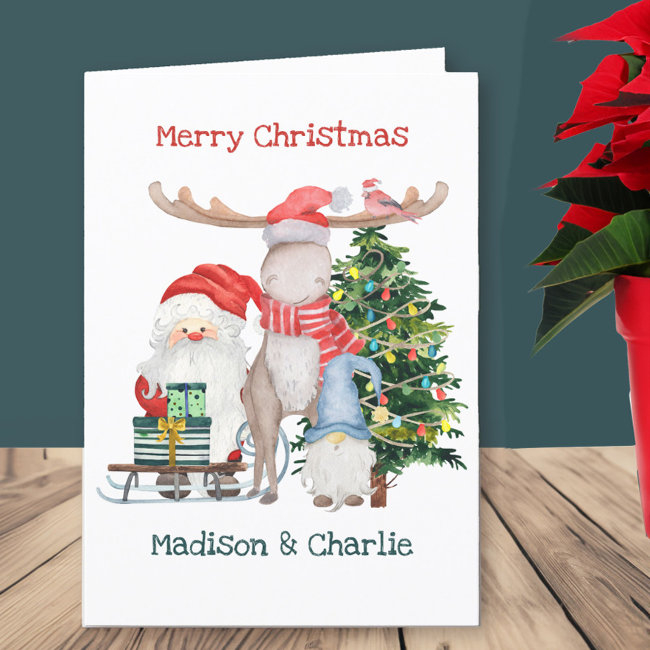Santa Sleigh And Gnome Gonk Cute Personalized Kids Holiday Invitations