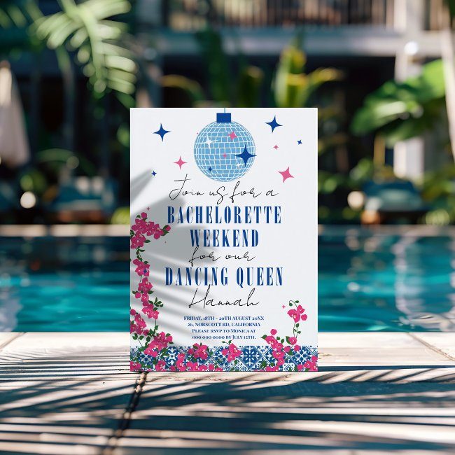 Santorini Musical Bougainvillea Bachelorette Invitation