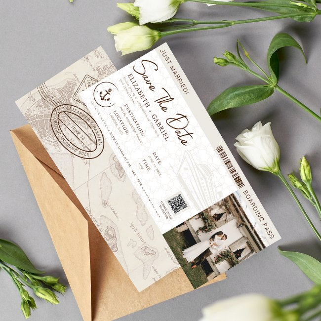 Save The Date Boarding Pass Cruise Wedding Invitation
