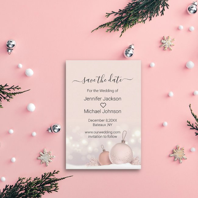 Save The Date Modern Pink Christmas Ornaments Invitations
