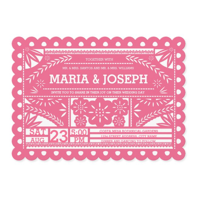 Scalloped Papel Picado Wedding Invite - Pink