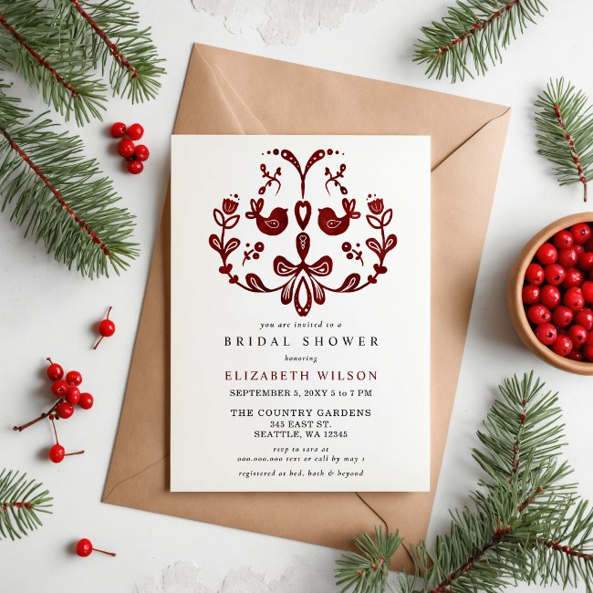 Scandinavian Nordic Birds Christmas Bridal Shower Invitation