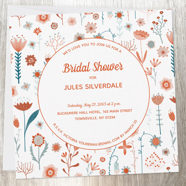 Scandinavian Summer Flowers Bridal Shower Invitation