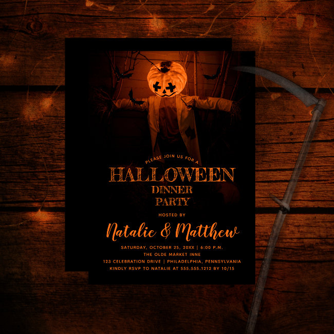 Scary Pumpkin Halloween Dinner Party Invitation