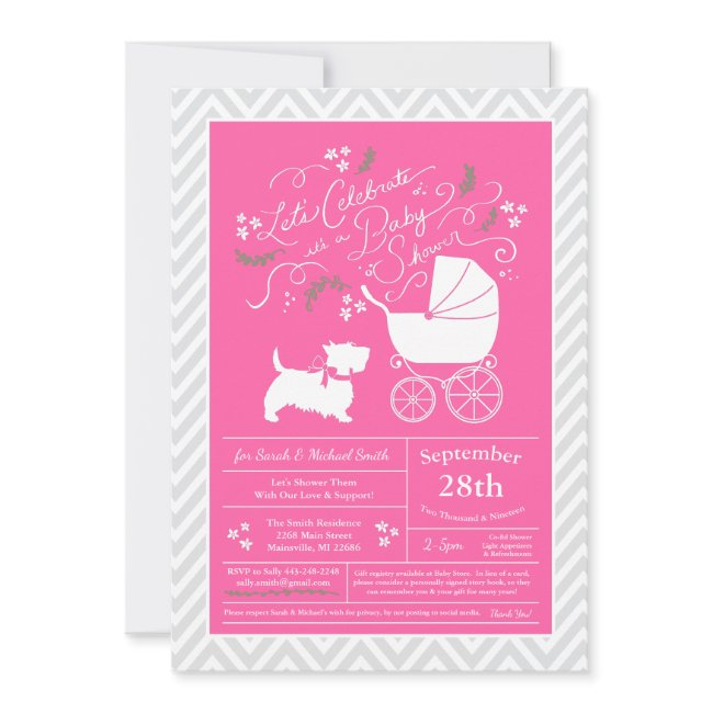 Scottish Terrier Dog Baby Shower Pink Girl Invitation