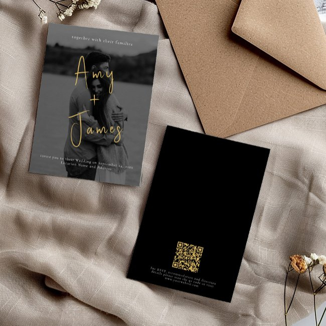 Script Wedding Invitation With Photo And Qr Code