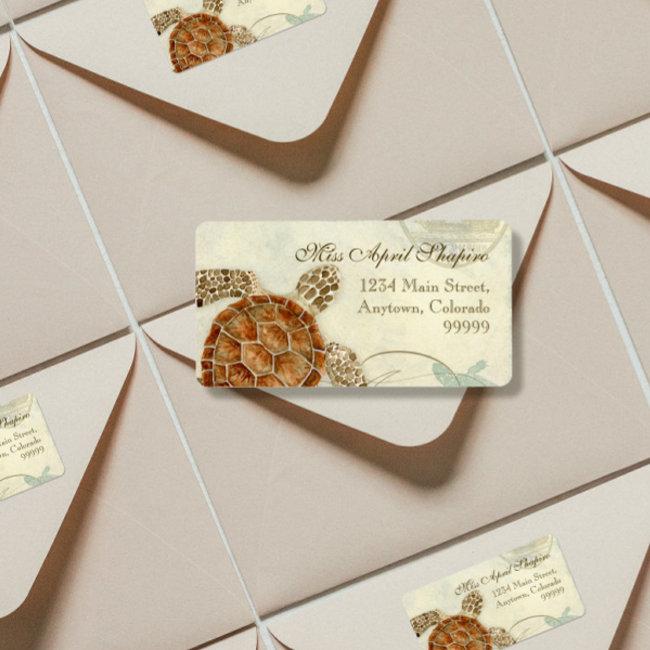 Sea Turtle Modern Coastal Ocean Beach Swirls Style Label