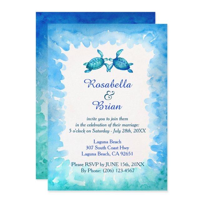 Sea Turtle Wedding Invitations - Blue And Green