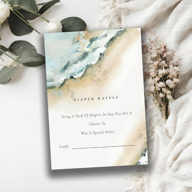 Sea Waves Sand Beach Diaper Raffle Baby Shower Enclosure Invitations