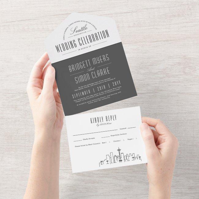 Seattle Deco Skyline | Wedding All In One Invitation
