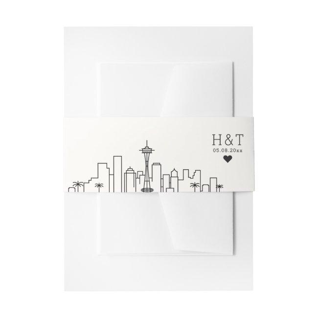 Seattle Wedding | Stylized Skyline Monogram Invitation Belly Band