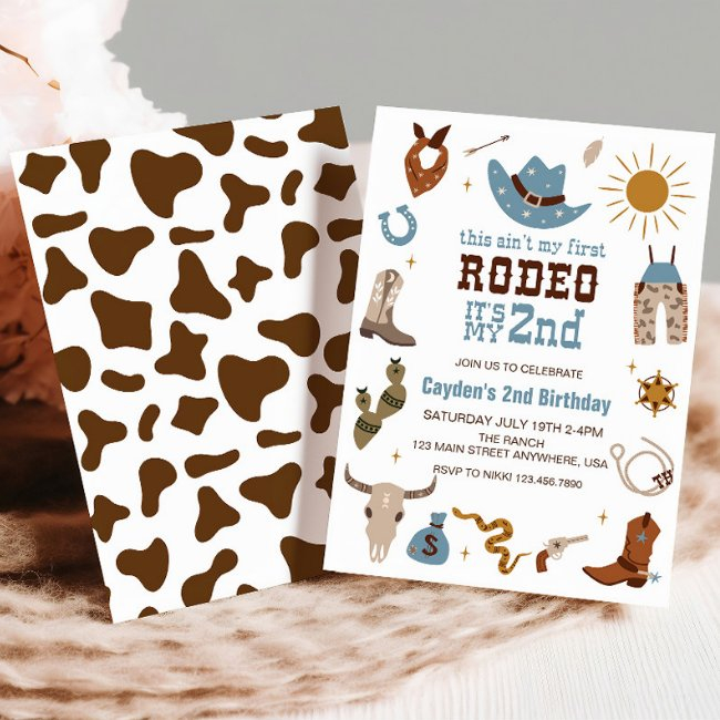 Second Rodeo Western Cowboy 2nd Birthday Invitation