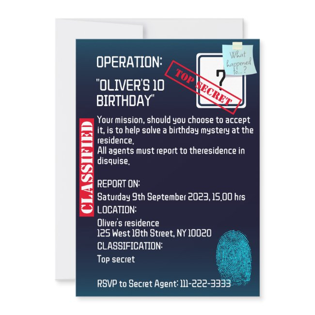 Secret Agent Detective Spy Mystery Party Invitation