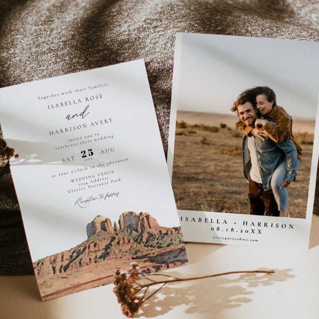 Sedona Watercolor Boho Desert Photo Wedding Invitation