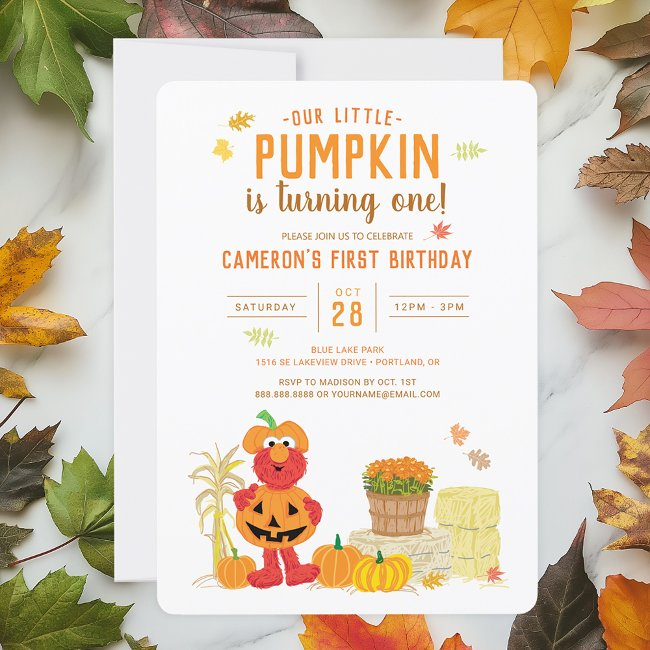 Sesame Street - Elmo | Pumpkin First Birthday Invitation