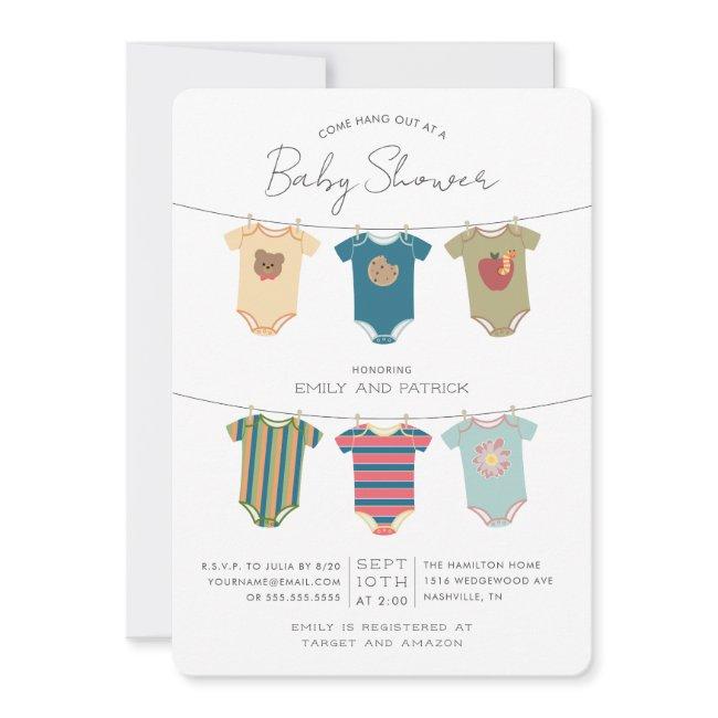 Sesame Street Pals Bodysuits Baby Shower Invitation